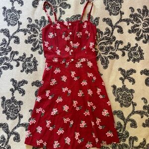 Floral Red Sundress with Pink Flowers